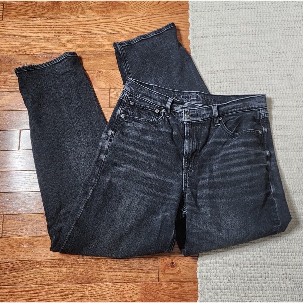 American Eagle Strigid Super High Waist Baggy‎ Straight Jean Crossover Black 6R